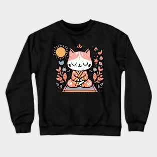 Zen Kitty in Floral Kimono Meditating Cat Crewneck Sweatshirt